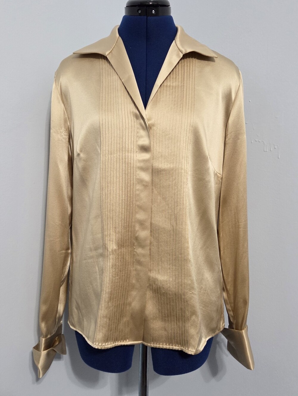 Gold Silk Button Down Blouse Size 12